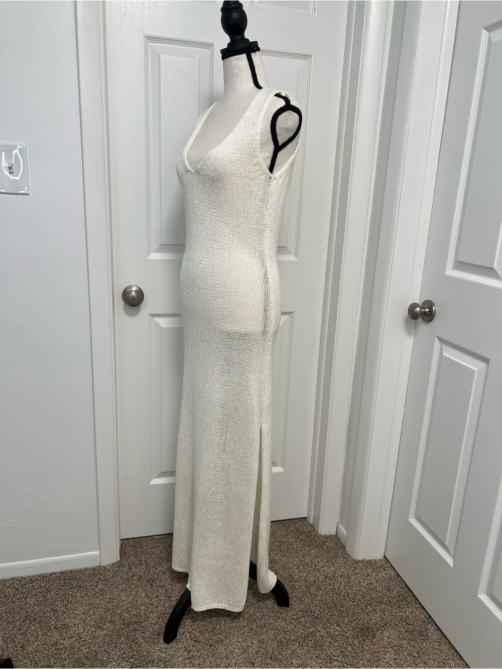 ASOS Edition Ivory Knit Maxi Dress Open Back Sleeveless Size US 8 NWT - Picture 9 of 14
